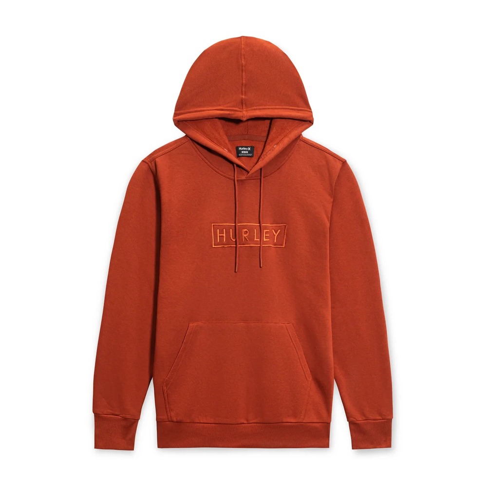 Hurley Mens Rust Red Box Logo Fleece Pullover Hooded Sweatshirt Hoodie M